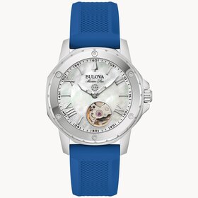 bulova 042429597419 BULOVA MARINE STAR MOTHER OF PEARL DIAL AUTOMATIC BLUE SILICONE STRAP LADIES WATCH