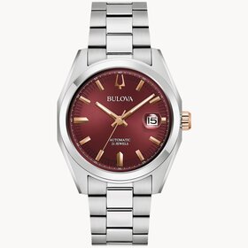 bulova 042429597556 BULOVA STAINLESS STEEL AUTOMATIC SURVEYOR BURGUNDY DIAL SAPPHIRE CRYSTAL MEN'S WATCH