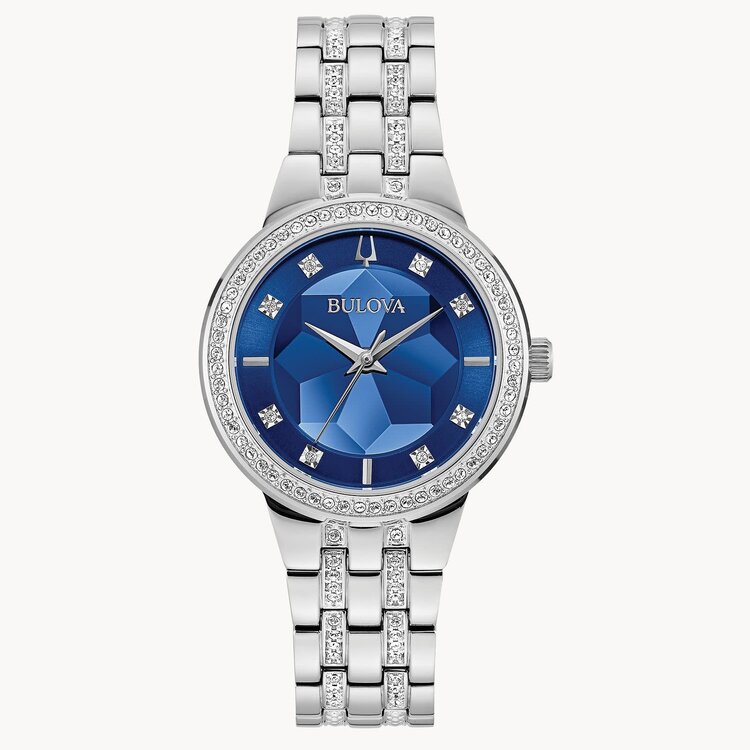 bulova 042429571051 BULOVA STAINLESS STEEL BLUE FACETED MINERAL GLASS DIAL 3D LOOK PHANTOM  LADIES WATCH
