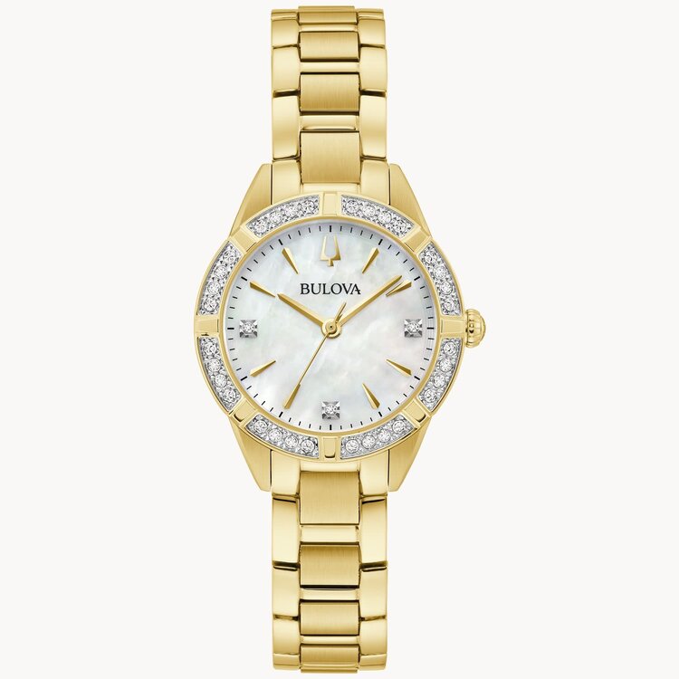 bulova 042429594951 BULOVA GOLD TONE  DIAMOND SUTTON MOTHER OF PEAR DIAL WOMEN'S WATCH