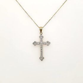 76073 14K TWO TONE DIAMOND CLOVER EDGE CROSS