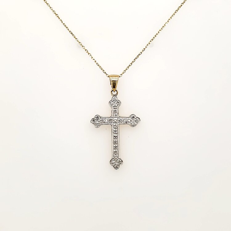 76073 14K TWO TONE DIAMOND CLOVER EDGE CROSS