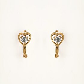 30345 14K YELLOW GOLD BLUE CUBIC ZIRCONIA HEART EAUROPEAN LOCK  EARRINGS