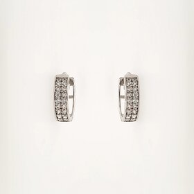 30718 14K WHITE GOLD CUBIC ZIRCONIA 2 ROW OVAL HUGGIES