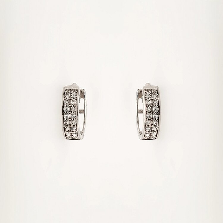 30718 14K WHITE GOLD CUBIC ZIRCONIA 2 ROW OVAL HUGGIES