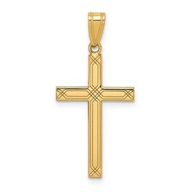 77270 14K YELLOW GOLD 29MM LASER LINED DESIGN CROSS
