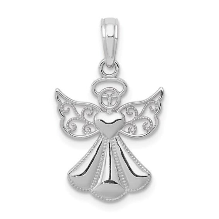 77277 14K WHITE GOLD 20MM HIGH POLISH MILGRAIN DESIGN ANGEL CHARM