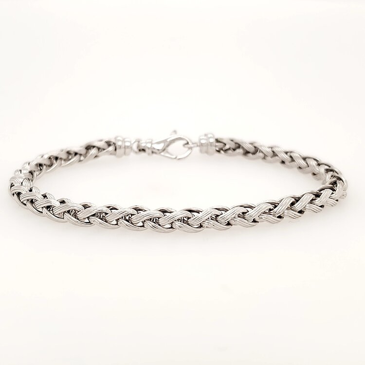 20349 18K WHITE GOLD 7" 4.60MM LINED WHEAT STYLE BRACELET