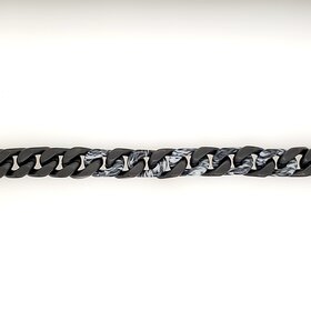 SMB695 -8 STAINLESS STEEL GUN IP CURB LINK BLACK MATTE ACETATE BRACELET