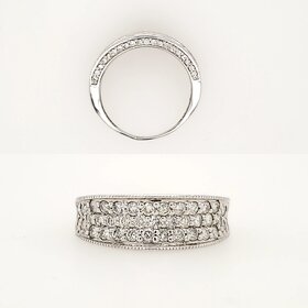 40752 14K WHITE GOLD 1CT DIAMOND MULTI ROW MILGRAIN LADIES FASHION RING