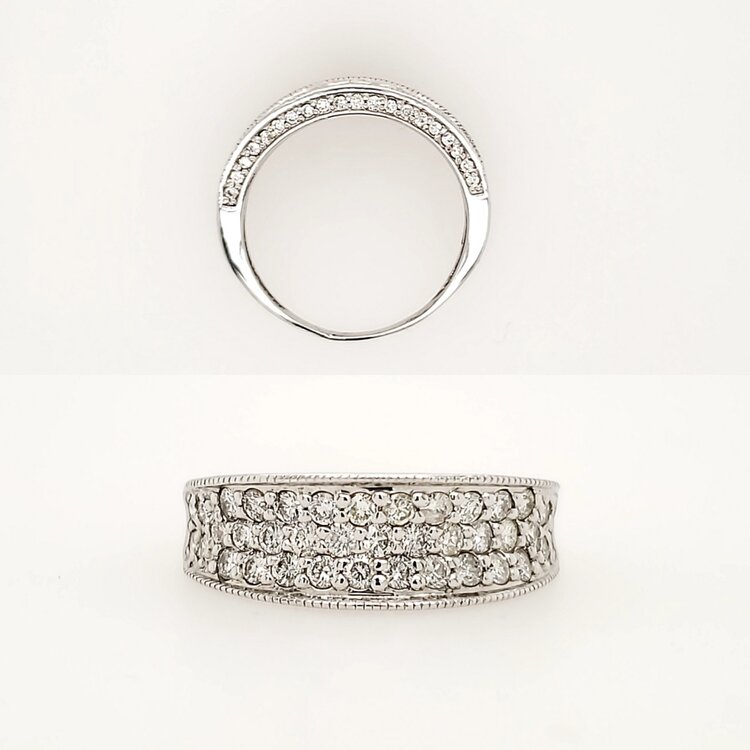 40752 14K WHITE GOLD 1CT DIAMOND MULTI ROW MILGRAIN LADIES FASHION RING