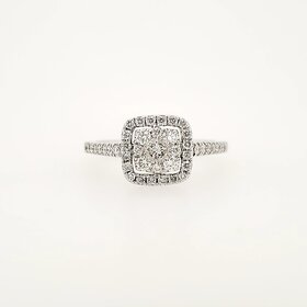 40022 14K WHITE GOLD .75TCW DIAMOND PAVE SET CUSHION CUT HALO RING