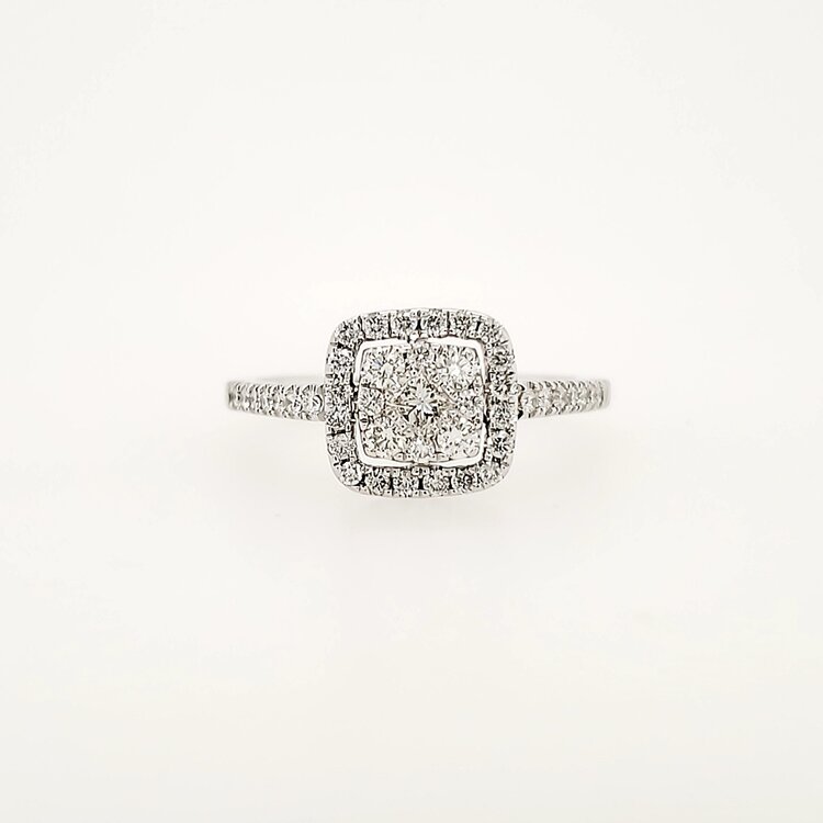 40022 14K WHITE GOLD .75TCW DIAMOND PAVE SET CUSHION CUT HALO RING
