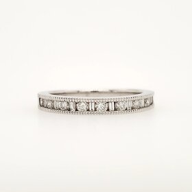 476609 14K WHITE GOLD .45TCW DIAMOND ROUND & BAGUETTE MILGRAIN WEDDING BAND