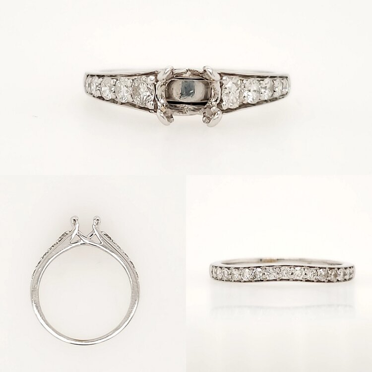 477690 14K WHITE GOLD GRADUATING DIAMONDS  ENGAGEMENT RING WITH MATCHING BAND