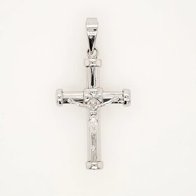 77281 14K WHITE GOLD 1.85" HIGH POLISH TUBE CAPPED ENDS CRUCIFIX