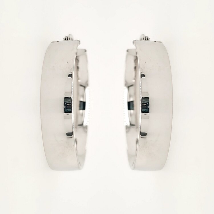 31170 14K WHITE GOLD 1.25" 6.50MM HIGH POLISH WIDE HOOPS