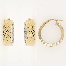 31175 TWO TONE 0.85" 6MM DIAMOND CUT INSIDE OUT WIDE HOOPS