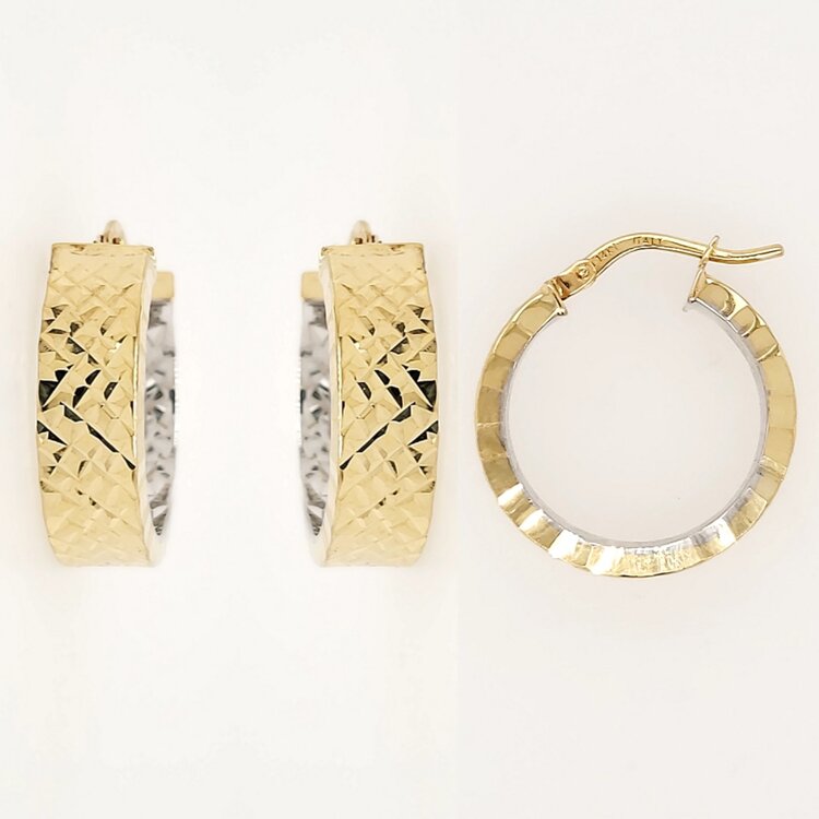 31175 TWO TONE 0.85" 6MM DIAMOND CUT INSIDE OUT WIDE HOOPS