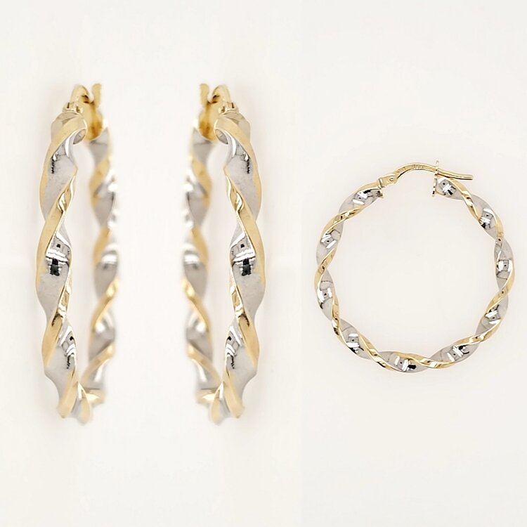 31168 14K TWO TONE 1.25" 3MM HIGH POLISH TWISTED HOOPS