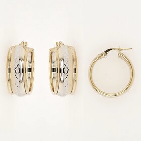 31156 14K TWO TONE 0.80" 7.25MM HIGH POLISH DIAMOND CUT HOOPS