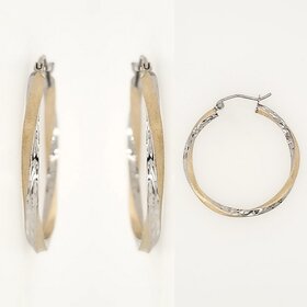 31174 14K TWO TONE 1.25" 2.50MM DIAMOND CUT AND SATIN FINISH HOOPS
