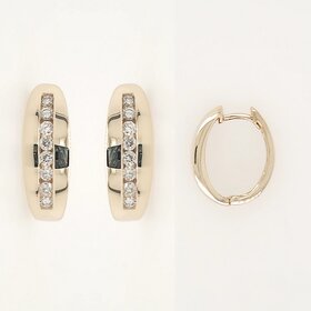 31181 14K YELLOW GOLD .60CTW DIAMOND 0.80" THICK CHANEL SET OVAL SMALL HOOPS