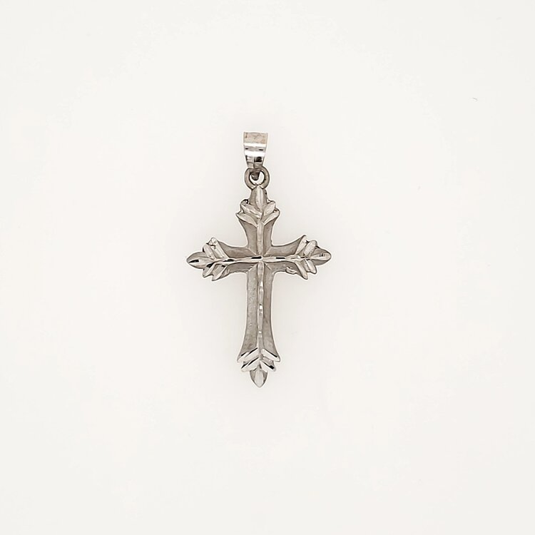 77286 14K WHITE GOLD 1.15" DIAMOND CUT SATIN FINISH CROSS