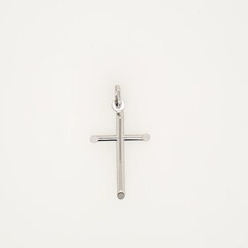 77282 14K WHITE GOLD 1.35" HIGH POLISH SALAMI CUT SMALL CROSS