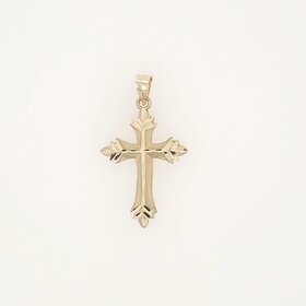 77290 14K YELLOW GOLD 1.10" DIAMOND  CUT SATIN FINISH CROSS
