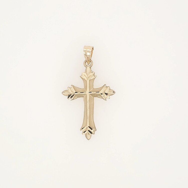 77290 14K YELLOW GOLD 1.10" DIAMOND  CUT SATIN FINISH CROSS