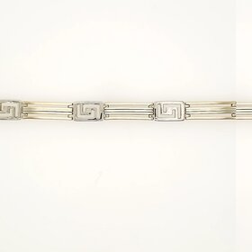 25124 14K TWO TONE MENS BRACELET FLAT BAR WITH GREEK DESIGN