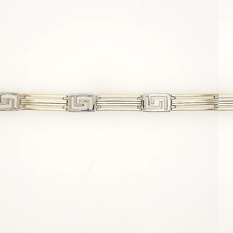 25124 14K TWO TONE MENS BRACELET FLAT BAR WITH GREEK DESIGN