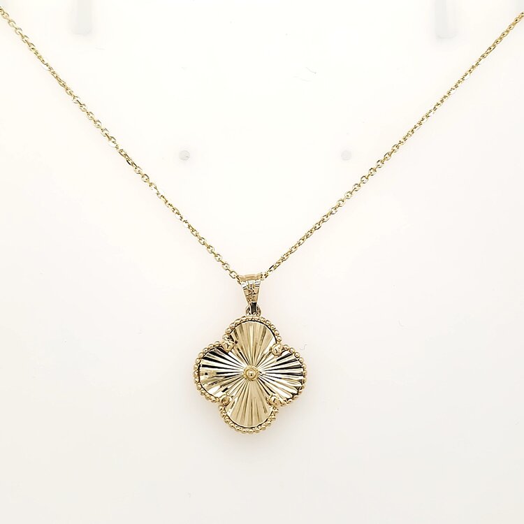 70620 14K YELLOW GOLD 16.50MM CLOVER DIAMOND CUT PENDANT  NECKLACE