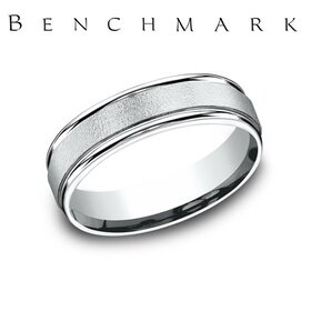 475216 14K WHITE GOLD BENCHMARK 6MM HIGH POLISH EDGES / BRUSHED FINISH CENTER BAND  (SIZE 10)