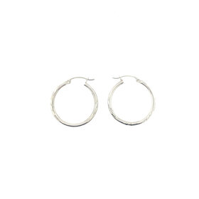 31187 14K WHITE GOLD 1.45" 2MM DIAMOND CUT / SATIN FINISH HOOPS