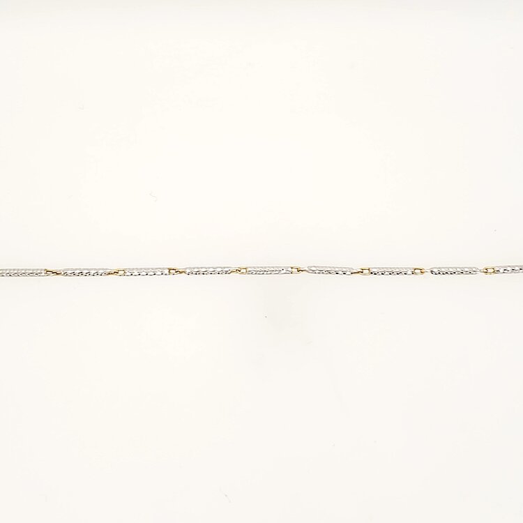 20360 14K TWO TONE 10" DIAMOND CUT BARREL LINK ANKLET BRACELET