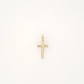 77295 14K YELLOW GOLD DIAMOND CUT TEXTURED EDGES CROSS WITH STATIONED BAIL