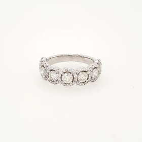 40334 14K WHITE GOLD 1.25CT ROUND 7 DIAMOND RING WITH .40CT DIAMOND HALO LADIES RING