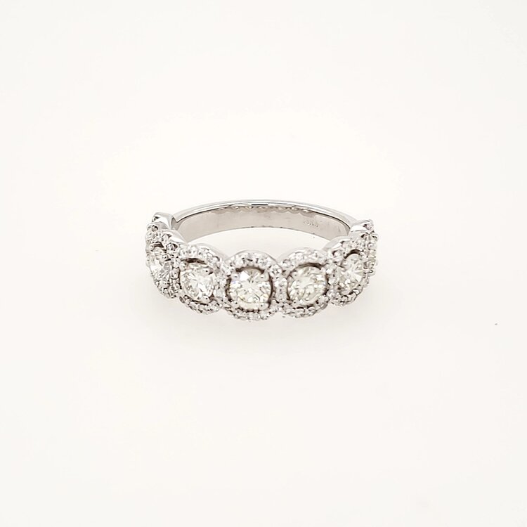 40334 14K WHITE GOLD 1.25CT ROUND 7 DIAMOND RING WITH .40CT DIAMOND HALO LADIES RING