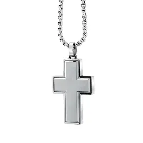 SC60 ITALGEM STAINLESS STEEL BRUSHED CROSS ROUNDED BOX CHAIN 22"
