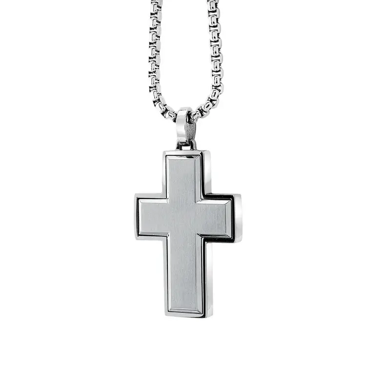 SC60 ITALGEM STAINLESS STEEL BRUSHED CROSS ROUNDED BOX CHAIN 22"