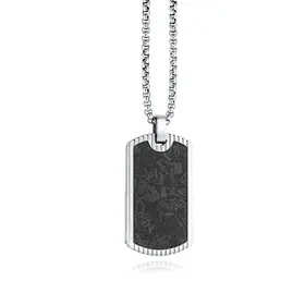 SP164 ITALGEM STAINLEES STEEL CARBON FIBER INLAY BEADED EDGE DOG TAG NECKLACE 22"