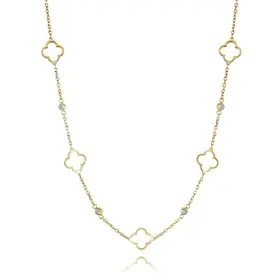 SWN80 STAINLEES STEEL GOLD IP CLOVER WHITE ZIRCONA WOMAN'S CHAIN 20"