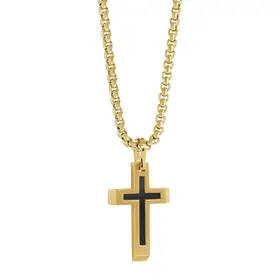 SC144 ITALGEM STAINLESS STEEL BLACK MATTE CENTRE CROSS NECKLACE 22"