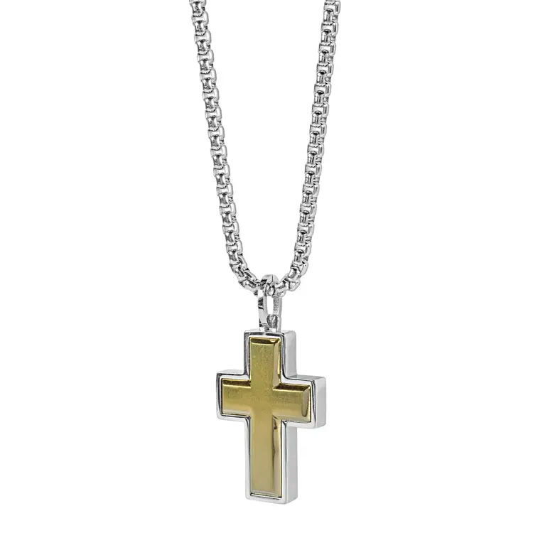 SC73 ITALGEM STAINLESS STEEL BRUSHED CROSS ROUNDED BOX CHAIN 22"