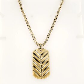 SP265 STAINLESS STEEL GOLD IP CHEVRON DESIGN MATTE REVERSIBLE DOGTAG NECKLACE 24"