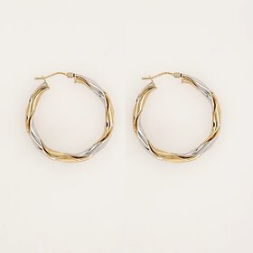 31200 14K TWO TONE 1.30" 3.25MM HIGH POLISH TWISTED ROUND HOOPS