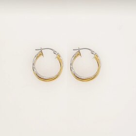 31204 14K TWO TONE 1" HIGH POLISH AND TWISTED DOUBLE HOOPS
