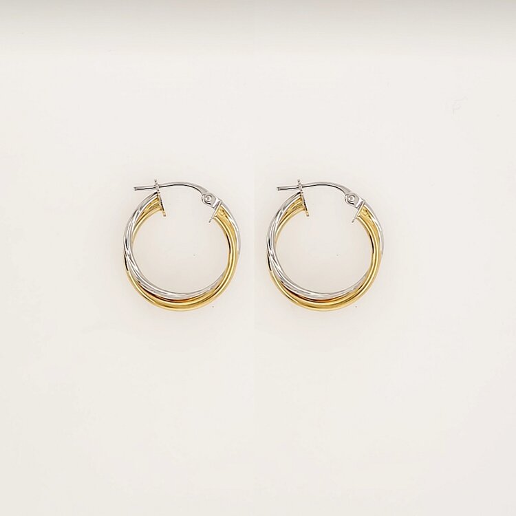 31204 14K TWO TONE 1" HIGH POLISH AND TWISTED DOUBLE HOOPS
